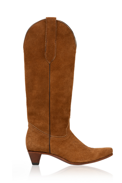 De Maria Barbara cowboy boot suede cajeta brown pantera black